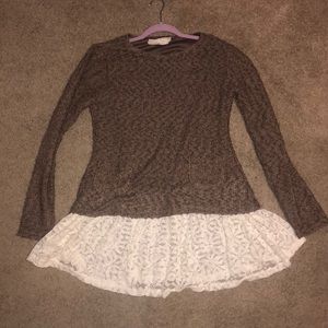 Brown Bottom Laced Sweater